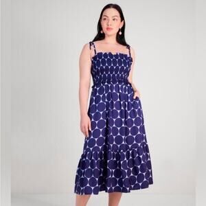 Kate Spade Joy Dot Silk Blend Twill Smocked Dress